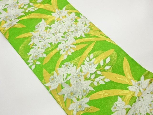 JAPANESE KIMONO / FUKURO OBI / WOVEN FLOWER & LEAVES / BY HATTORI ORIMONO